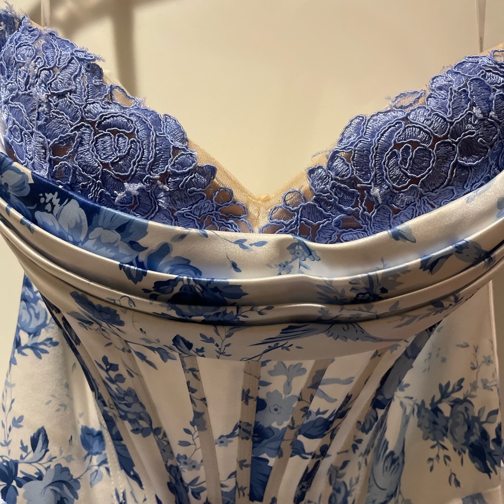 Sherri Hill Strapless Blue Floral Gown - Picture 14 of 16